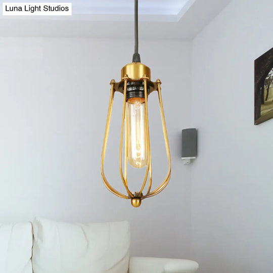Vintage Retro Metallic Brass Wire Guard Ceiling Pendant Light - 1 Hanging Fixture For Living Room