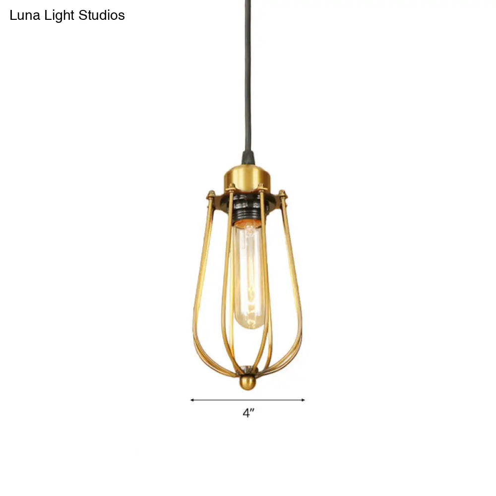 Vintage Retro Metallic Brass Wire Guard Ceiling Pendant Light - 1 Hanging Fixture For Living Room
