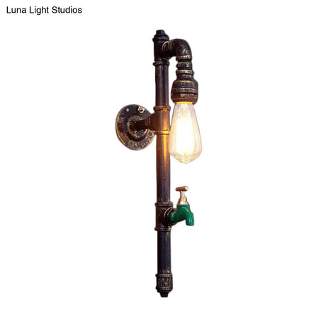 Vintage Bronze 1-Bulb Pencil Arm Sconce: Wall Mounted Lamp With Water Tap Decor