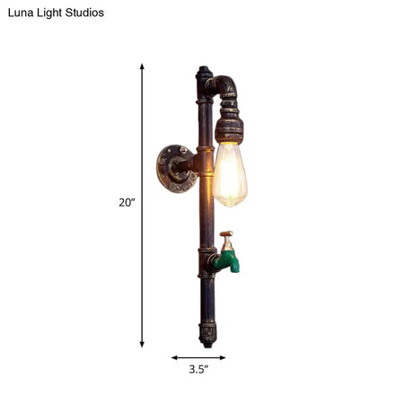 Vintage Bronze 1-Bulb Pencil Arm Sconce: Wall Mounted Lamp With Water Tap Decor