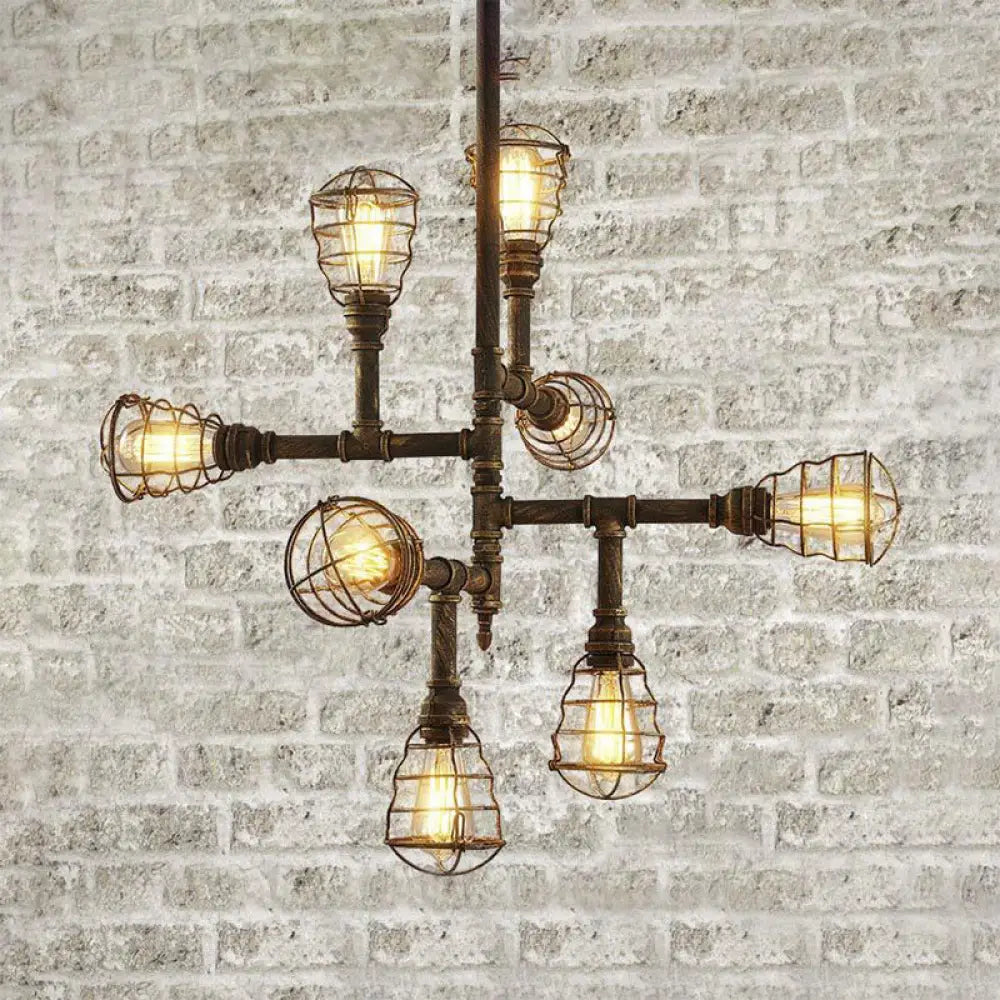 Vintage Bronze Iron Cage Chandelier Lamp - 8/12 Heads Stylish Wire Design Perfect For Dining Room 8