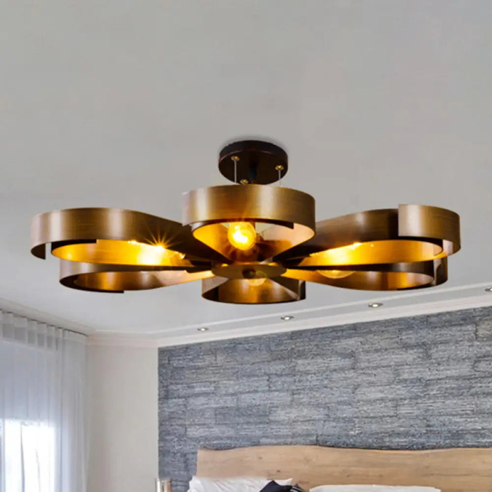Vintage Bronze/Rust Flower Chandelier - Farmhouse Style 6-Light Pendant Light With Adjustable Cord