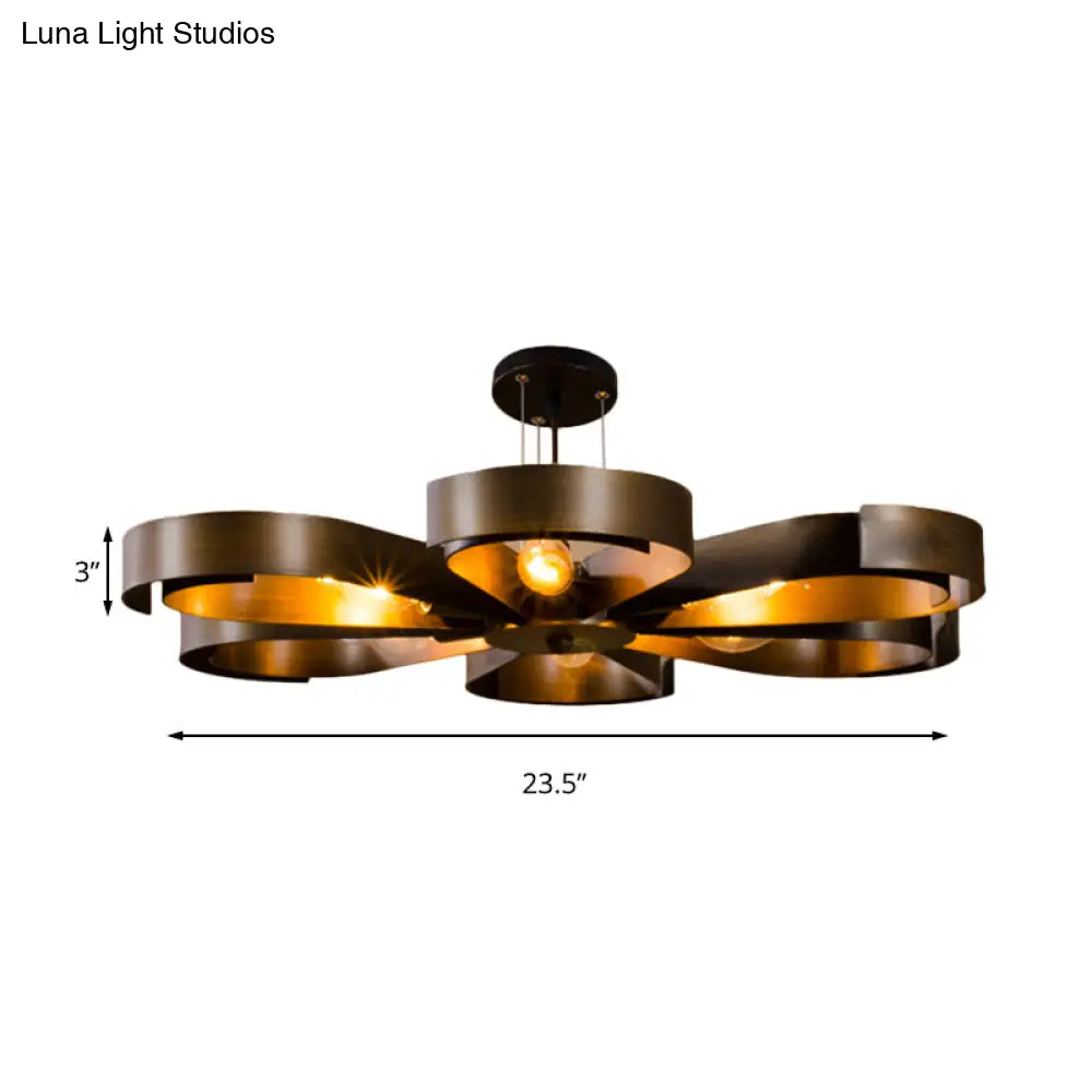 Vintage Bronze/Rust Flower Chandelier - Farmhouse Style 6-Light Pendant Light With Adjustable Cord