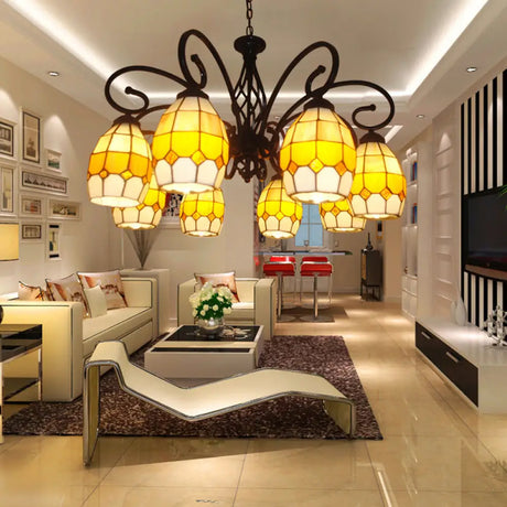 Vintage Brown Glass Oval Pendant Chandelier With 6/8 Lights For Living Room 8 /