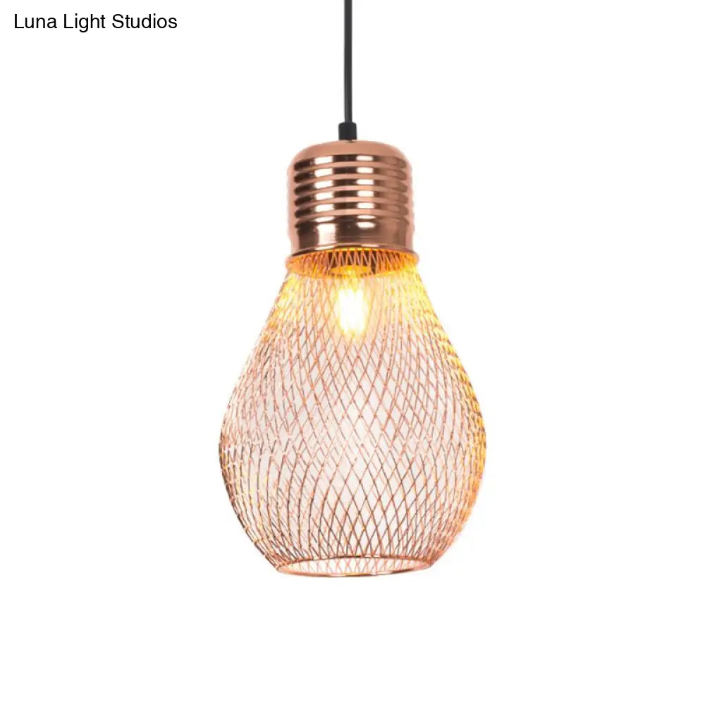 Vintage Bulb Cage Pendant Light In Rose Gold For Restaurants
