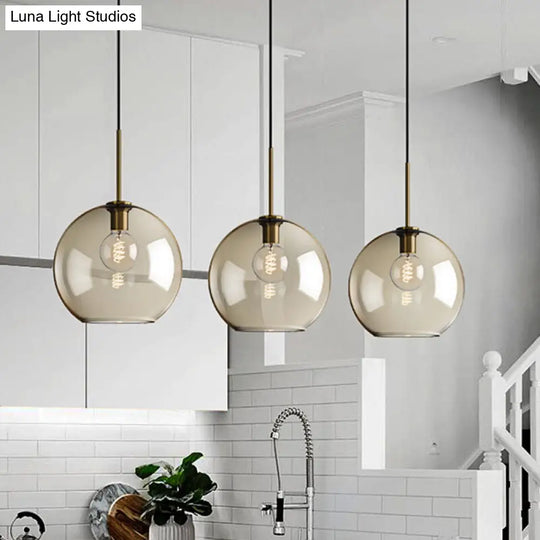 Vintage Brass Pendant Lamp With Geometric Glass Shade - 1-Light Cafe Hanging Light