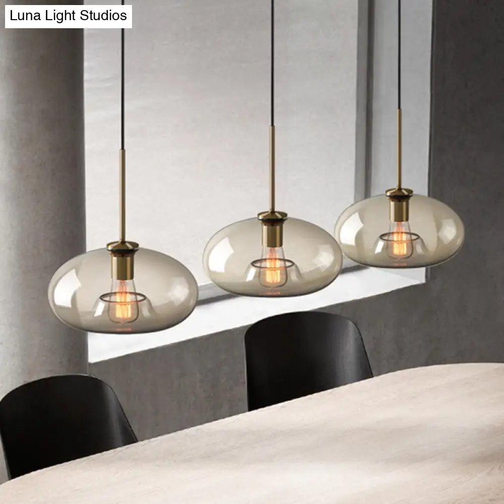 Vintage Cafe Pendant Lamp With Geometric Glass Shade In Brass - 1-Light Hanging Light