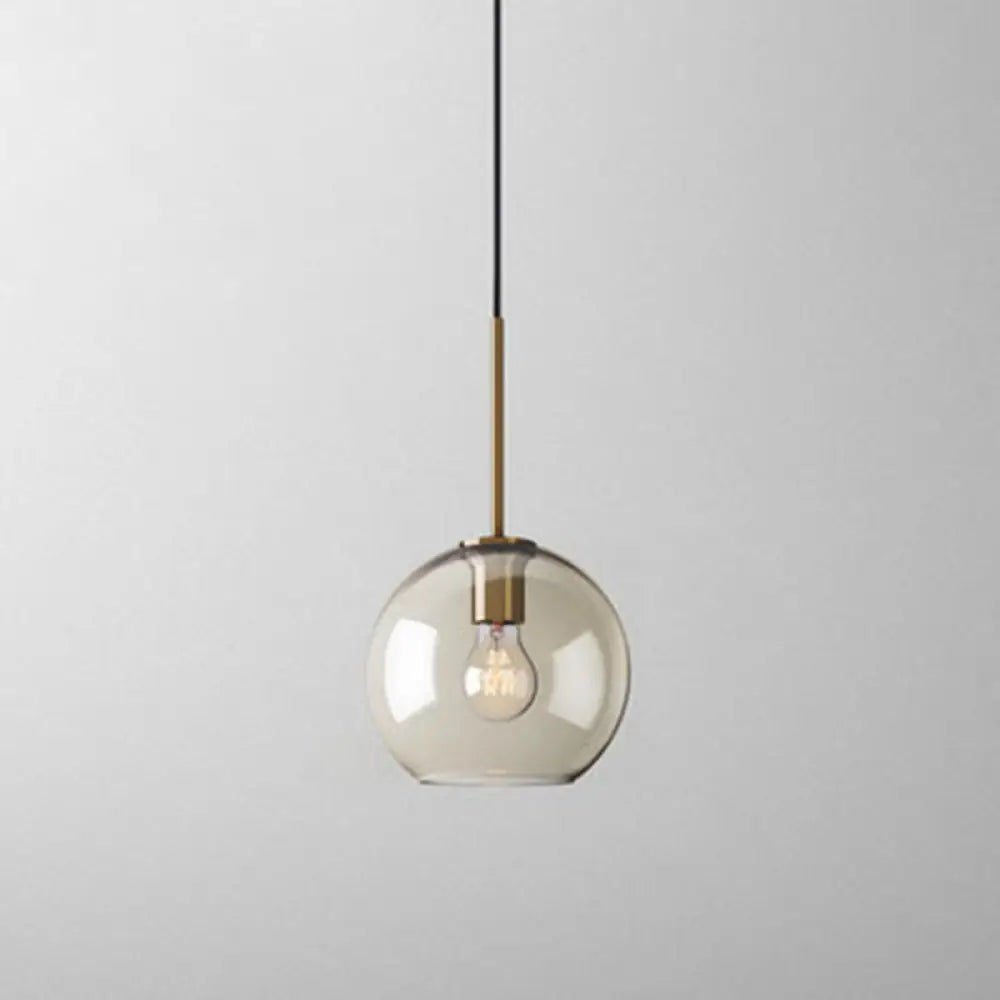Vintage Cafe Pendant Lamp With Geometric Glass Shade In Brass - 1-Light Hanging Light / Globe