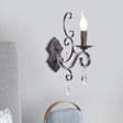 Vintage Candle Wall Lamp With Crystal Accent Black Metal Finish 1 /
