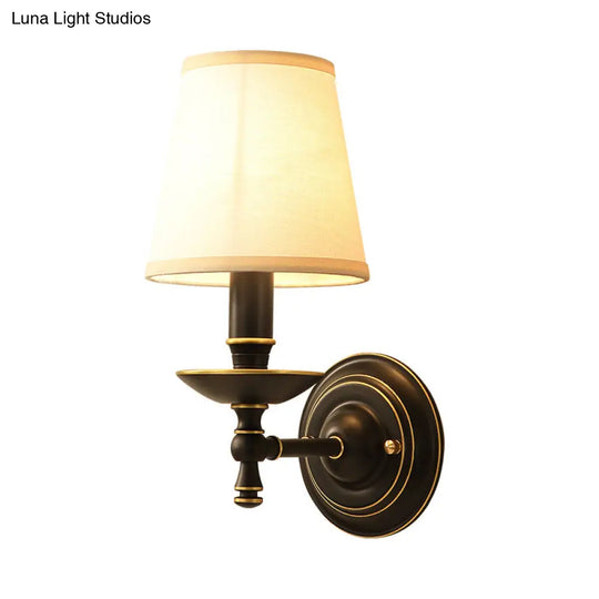 Vintage Candlestick Wall Sconce: Metal Lamp With Fabric Shade - Black