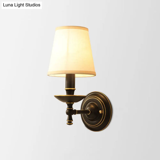 Vintage Candlestick Wall Sconce: Metal Lamp With Fabric Shade - Black