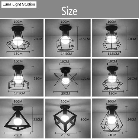 Vintage Ceiling Lights Lustre Luminaria Led Lamp Loft Iron Cage Fixtures Lighting