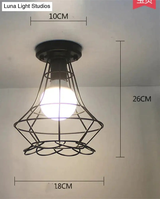 Vintage Ceiling Lights Lustre Luminaria Led Lamp Loft Iron Cage Fixtures Lighting