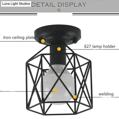 Vintage Ceiling Lights Lustre Luminaria Led Lamp Loft Iron Cage Fixtures Lighting