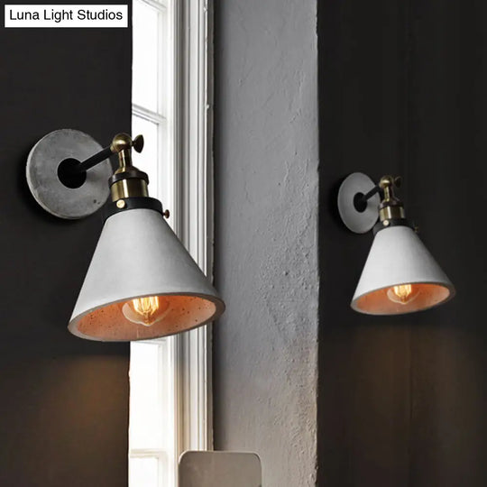 Vintage Cement Grey Cone/Bowl/Dome Wall Light Sconce - Rotatable 1-Light Kitchen Lamp / Cone