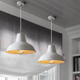 Vintage Cement Hanging Light Fixture - 1-Light Restaurant Ceiling Lamp In White/Grey With Carved