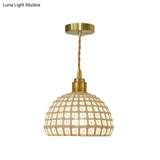 Vintage Ceramic Dome Suspension Lamp With Hollow Out Design Blue/Pink 1-Light Hanging Fixture