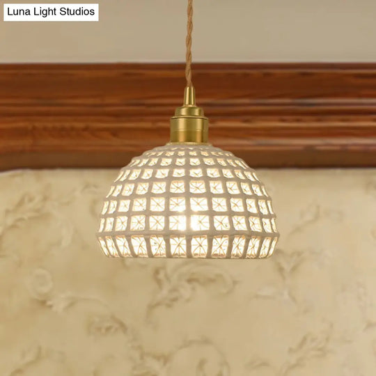 Vintage Ceramic Dome Lamp With Hollow Out Design - Blue/Pink Suspended Light White