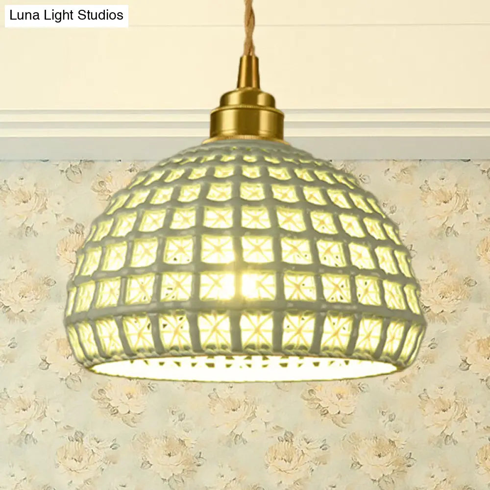 Vintage Ceramic Dome Lamp With Hollow Out Design - Blue/Pink Suspended Light Blue