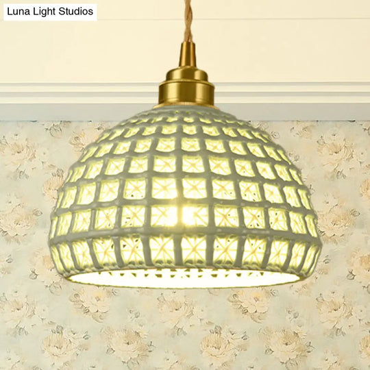 Vintage Ceramic Dome Lamp With Hollow Out Design - Blue/Pink Suspended Light Blue