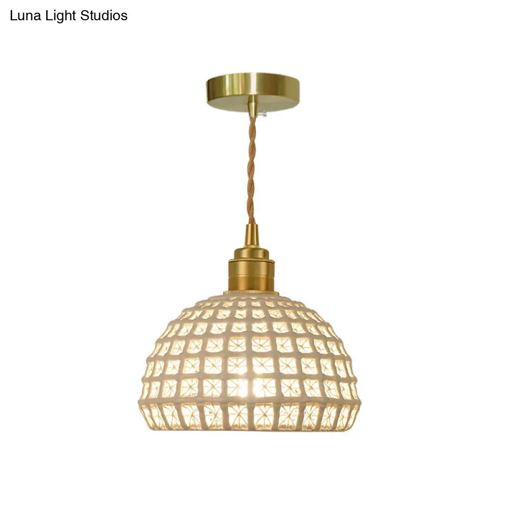 Vintage Ceramic Dome Suspension Lamp With Hollow Out Design Blue/Pink 1-Light Hanging Fixture