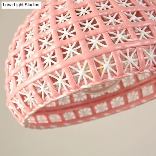 Vintage Ceramic Dome Lamp With Hollow Out Design - Blue/Pink Suspended Light