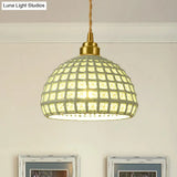 Vintage Ceramic Dome Suspension Lamp With Hollow Out Design Blue/Pink 1-Light Hanging Fixture
