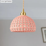 Vintage Ceramic Dome Suspension Lamp With Hollow Out Design Blue/Pink 1-Light Hanging Fixture
