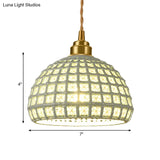 Vintage Ceramic Dome Suspension Lamp With Hollow Out Design Blue/Pink 1-Light Hanging Fixture