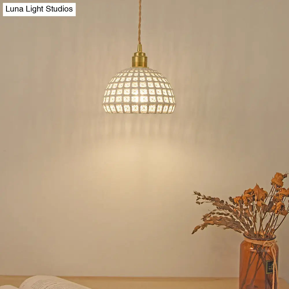 Vintage Ceramic Dome Suspension Lamp With Hollow Out Design Blue/Pink 1-Light Hanging Fixture