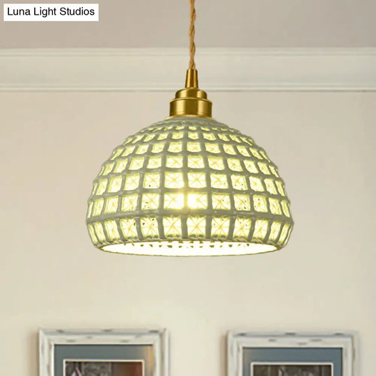 Vintage Ceramic Dome Lamp With Hollow Out Design - Blue/Pink Suspended Light
