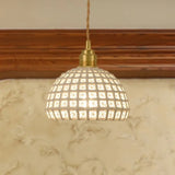 Vintage Ceramic Dome Suspension Lamp With Hollow Out Design Blue/Pink 1-Light Hanging Fixture White