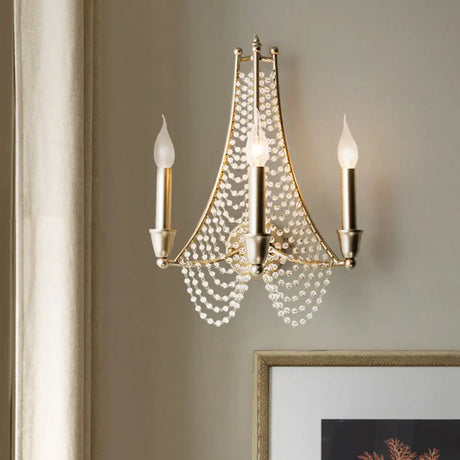 Vintage Champagne Crystal Bead Chandelier - 3-Bulb Hanging Pendant Light For Bedroom