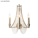 Vintage Champagne Crystal Bead Chandelier - 3-Bulb Hanging Pendant Light For Bedroom