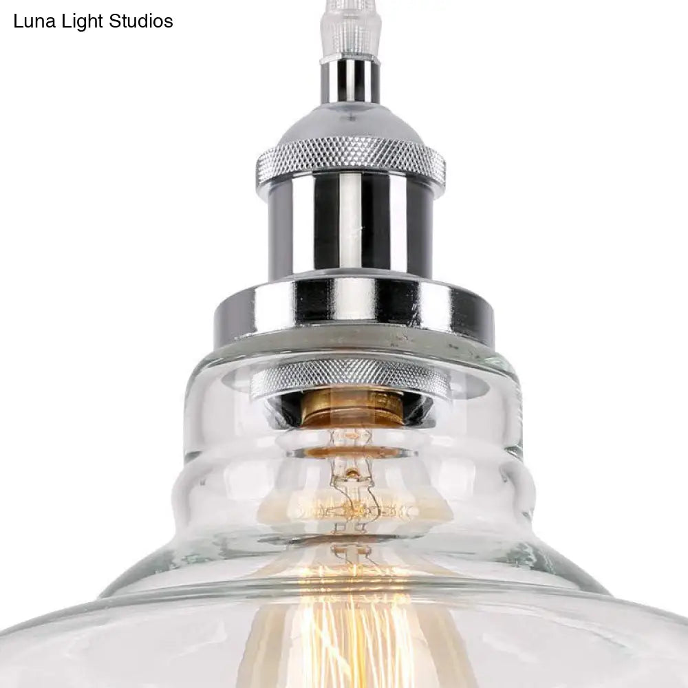 Vintage Chrome Barn Ceiling Pendant Light With Clear Glass - Ideal For Kitchen