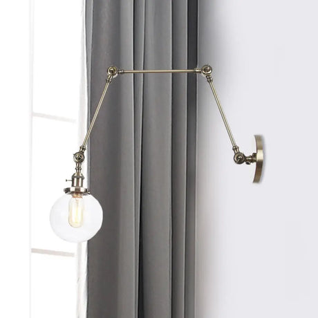 Vintage Chrome/Copper/Bronze Orb Wall Sconce Lamp - Clear/Amber Glass Adjustable Arm 1 Light Ideal