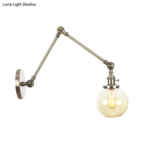 Vintage Chrome/Copper/Bronze Orb Wall Sconce Lamp - Clear/Amber Glass Adjustable Arm 1 Light Ideal