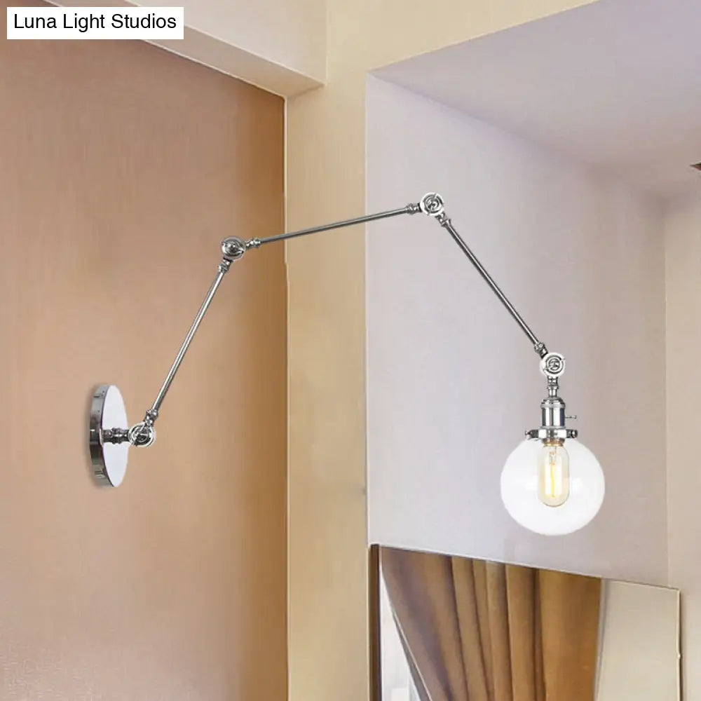 Vintage Chrome/Copper/Bronze Orb Wall Sconce Lamp - Clear/Amber Glass Adjustable Arm 1 Light Ideal