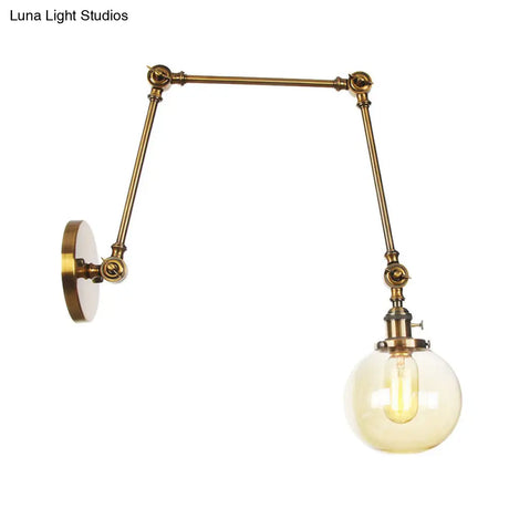 Vintage Chrome/Copper/Bronze Orb Wall Sconce Lamp - Clear/Amber Glass Adjustable Arm 1 Light Ideal