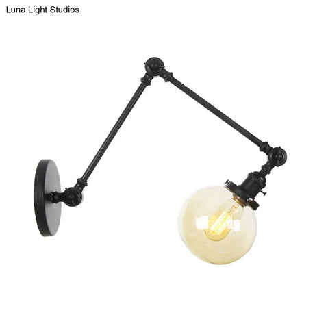 Vintage Chrome/Copper/Bronze Orb Wall Sconce Lamp - Clear/Amber Glass Adjustable Arm 1 Light Ideal