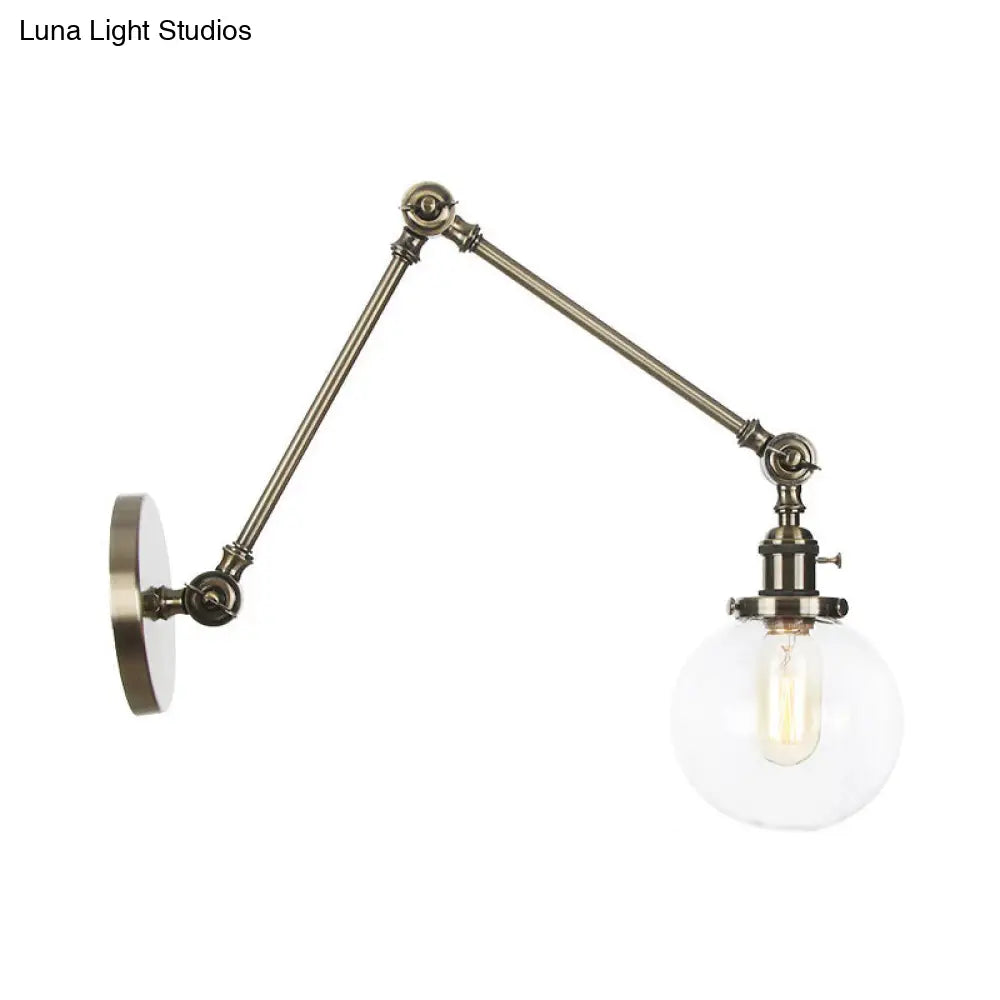 Vintage Chrome/Copper/Bronze Orb Wall Sconce Lamp - Clear/Amber Glass Adjustable Arm 1 Light Ideal