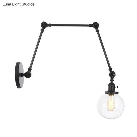 Vintage Chrome/Copper/Bronze Orb Wall Sconce Lamp - Clear/Amber Glass Adjustable Arm 1 Light Ideal