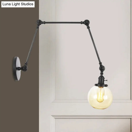 Vintage Chrome/Copper/Bronze Orb Wall Sconce Lamp - Clear/Amber Glass Adjustable Arm 1 Light Ideal