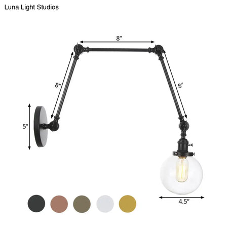 Vintage Chrome/Copper/Bronze Orb Wall Sconce Lamp - Clear/Amber Glass Adjustable Arm 1 Light Ideal