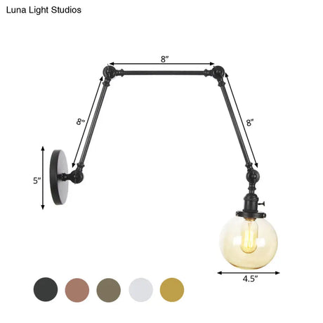 Vintage Chrome/Copper/Bronze Orb Wall Sconce Lamp - Clear/Amber Glass Adjustable Arm 1 Light Ideal