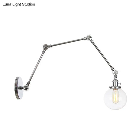 Vintage Chrome/Copper/Bronze Orb Wall Sconce Lamp - Clear/Amber Glass Adjustable Arm 1 Light Ideal