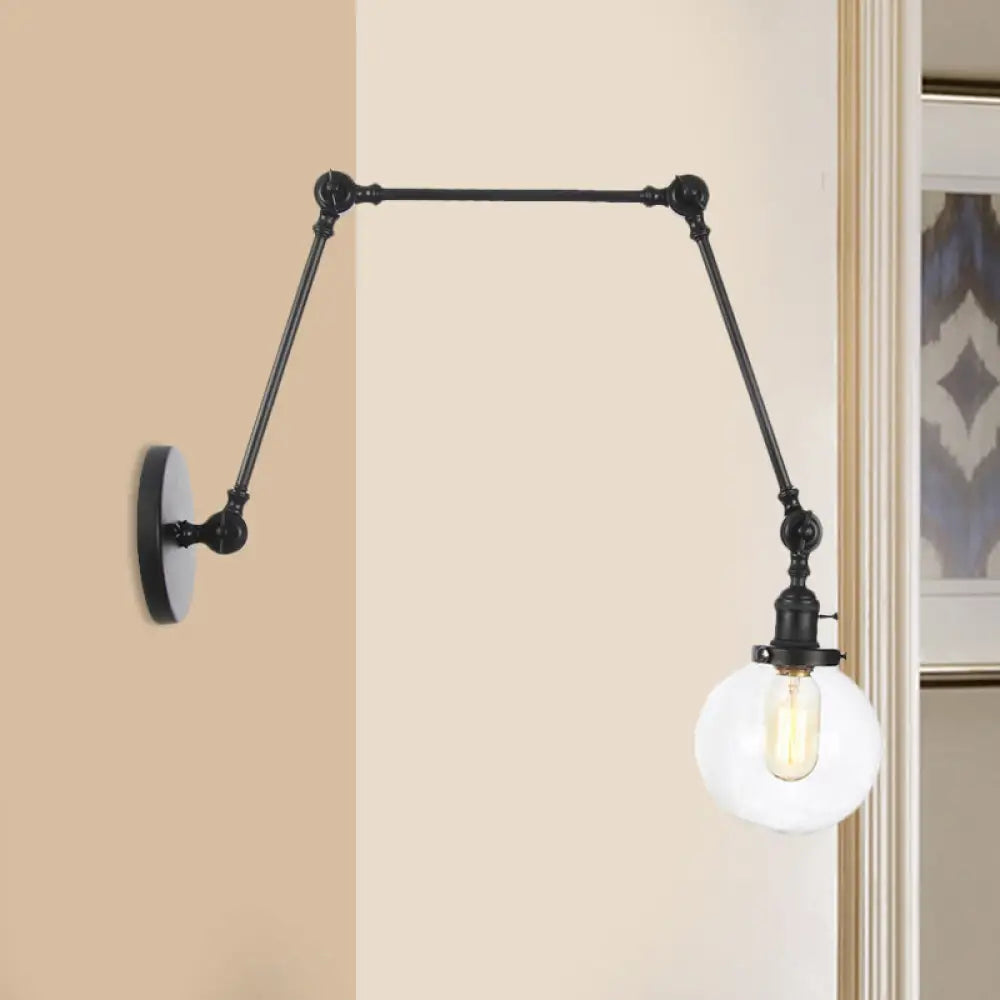 Vintage Chrome/Copper/Bronze Orb Wall Sconce Lamp - Clear/Amber Glass Adjustable Arm 1 Light Ideal