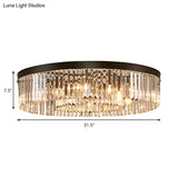 Vintage Circular Flush Mount Ceiling Lamp With Clear Crystal Prism In Black - 4/6/8 Lights