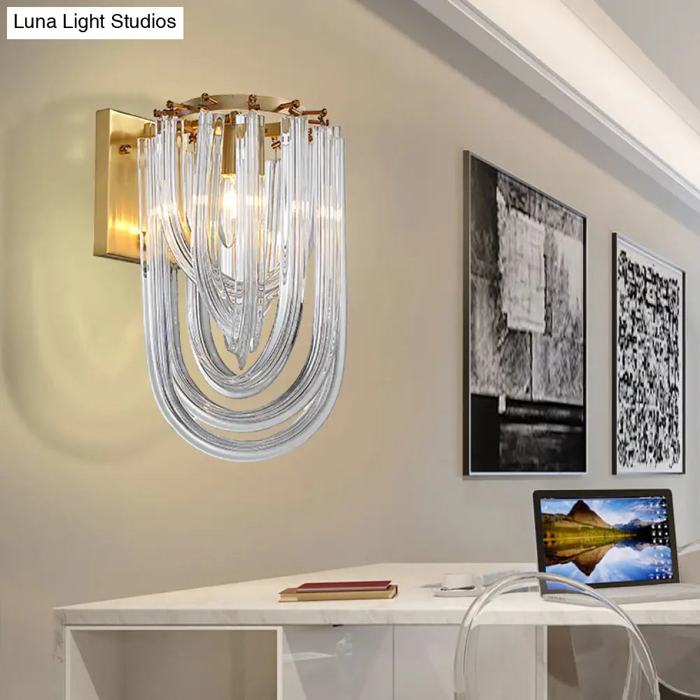 Vintage Clear Crystal Prism Sconce Lamp - Gold Finish 1 Light Wall Mounted For Dining Room