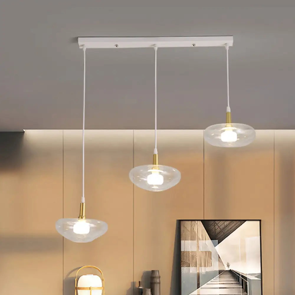 Vintage Clear Glass Chandelier: Oval Multi Light - 3 Bulb Pendant Lamp For Dining Room With Canopy